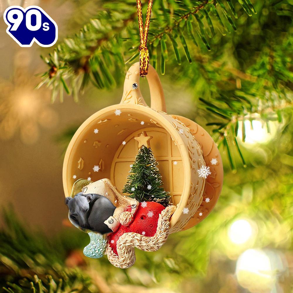 Grey Hound Sleeping In A Cup Christmas Ornament, Gift For Christmas Grey Hound Sleeping In A Cup Christmas Ornament, Gift For Christmas