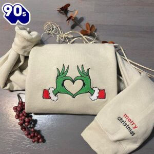 Grinch Heart Embroidered Sweatshirt The Grinch Movie Inspired Crewneck Sweatshirt  Gift Xmas