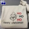 Grinch Merry Christmas Ho Ho Ho Embroidered Sweatshirt  Gift Xmas