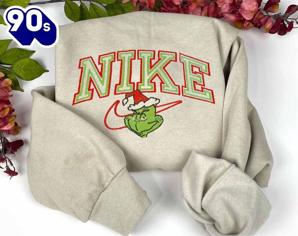 Grinch Red Green Embroidered Sweatshirt Gift Xmas Grinch Red Green Embroidered Sweatshirt Gift Xmas