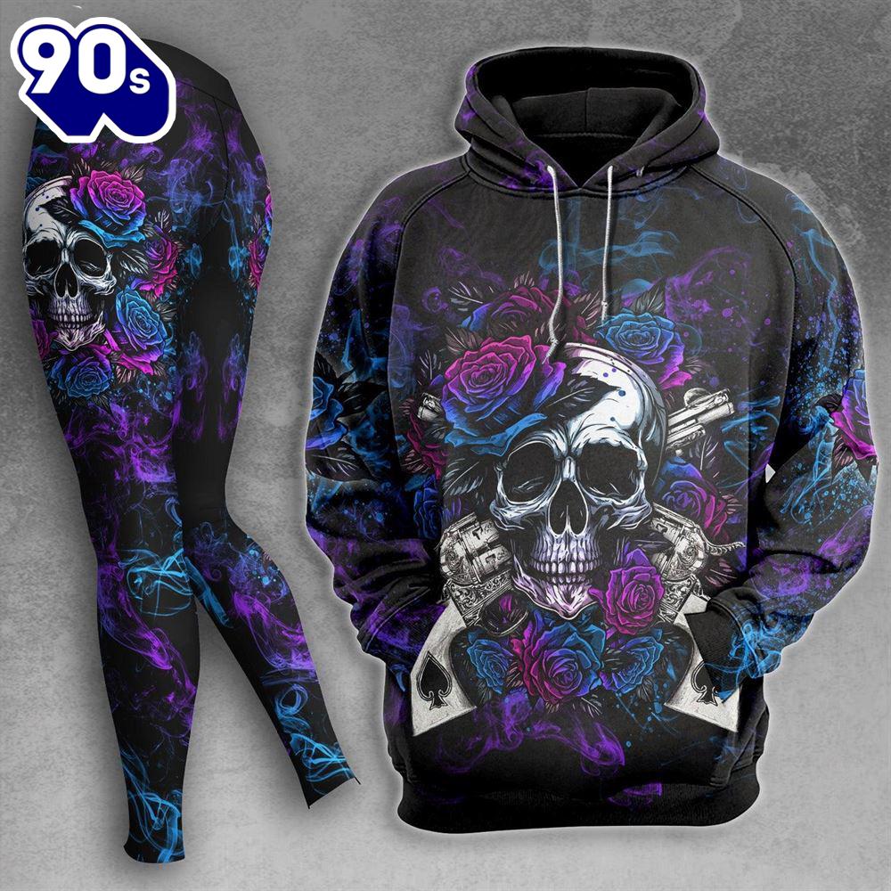 Gun Rose Purple Skull Bones Combo Hoodie And Leggings Gun Rose Purple Skull Bones Combo Hoodie And Leggings