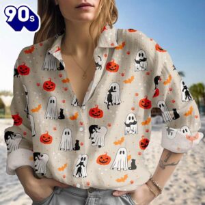 Halloween Black Cat Pumpkin Blouse…