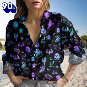 Halloween Boo Neon Blouse Shirt, Funny Spooky Women Shirt