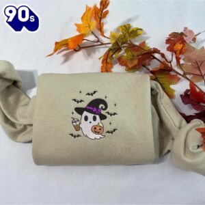 Halloween Cute Ghost DrinkEmbroidered Sweatshirt Fashion Style For Man And Women
