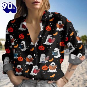 Halloween Ghost Reading Book Blouse…