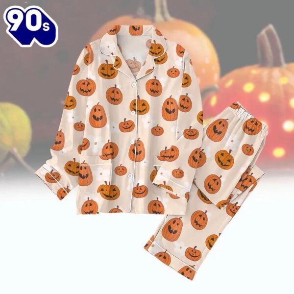 Halloween Pajama Set for Adults, Ghost Pumpkin Witch Sleepwear, Spooky Fall Loungewear