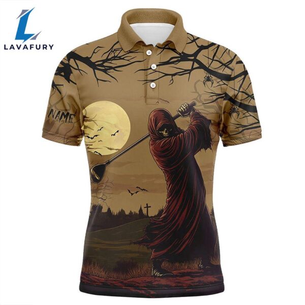 Halloween Skull Golfer Mens Golf Polo Shirts Custom Halloween Golf Tops   Gift Christmas