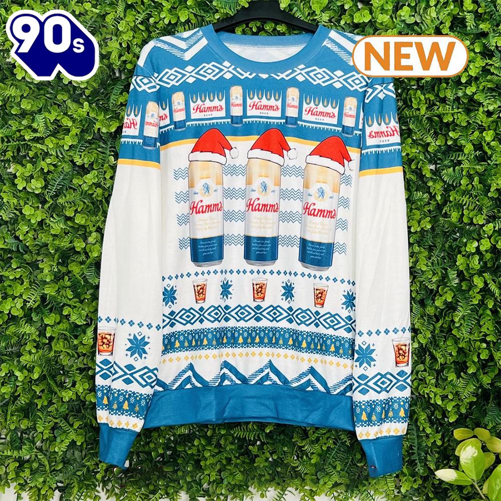 Hamm's Beer Cans Holiday Ugly Christmas Sweater Hamm's Beer Cans Holiday Ugly Christmas Sweater