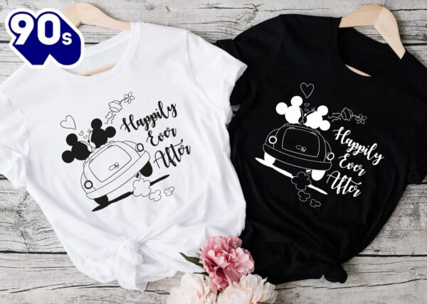 Happily Ever After Shirt Just Married Mickey And Minnie Disney Bride And Groom Gift Couple Wedding Honeymoon Tee