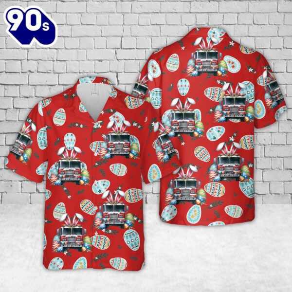 Happy Easter Fire Truck Hawaiian Shirt