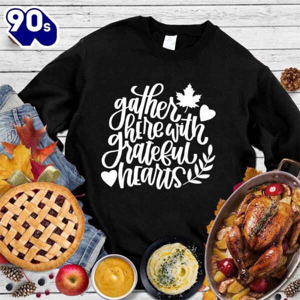 Happy Hallothanksmas Gift Funny Gather Here With Grateful Hearts Version Sweatshirt For Man And Women