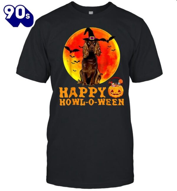 Happy Halloween Cocker Spaniel Dog Jack O Lantern Pumpkin Blood Moon T-Shirts For Man And Women