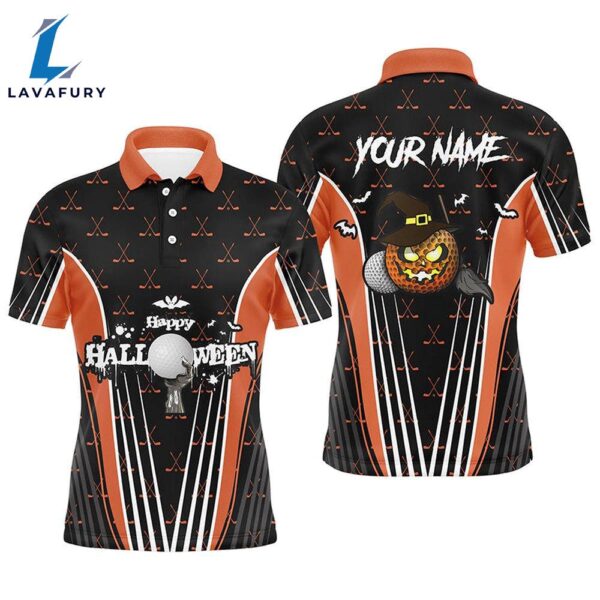Happy Halloween Mens Golf Polo Shirts Custom Orange Black    Gift Christmas