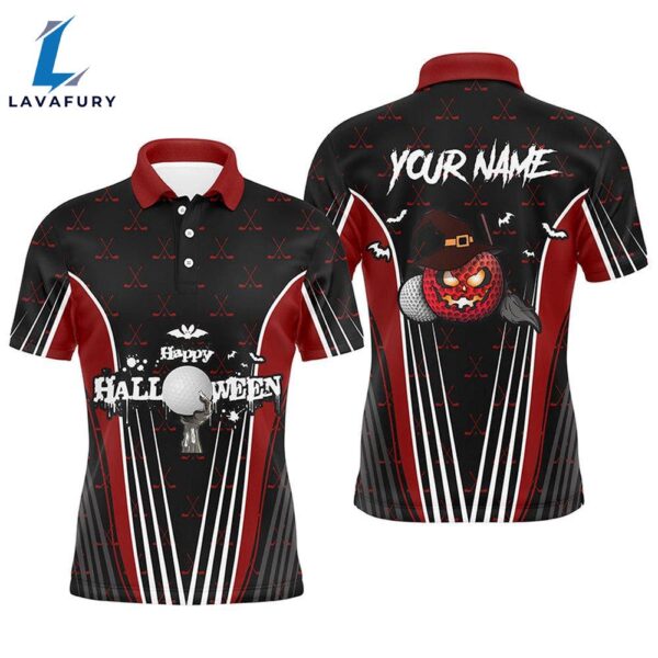 Happy Halloween Mens Golf Polo Shirts Custom Red Black    Gift Christmas