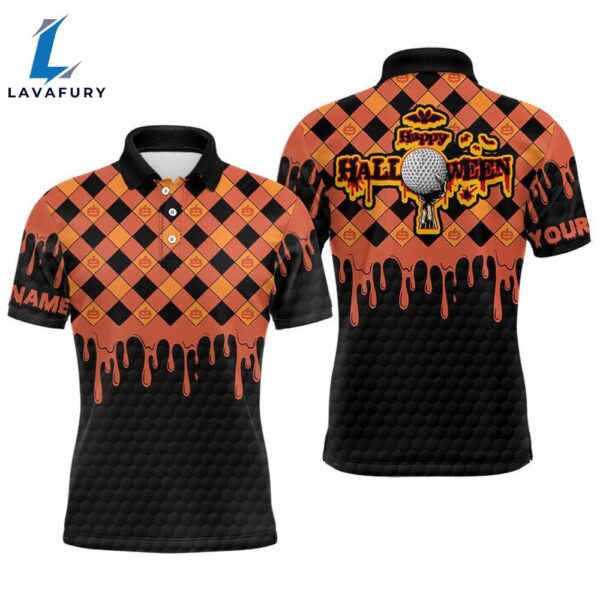 Happy Halloween Orange Pumpkin Mens Golf Polo Shirts Custom Skull    Gift Christmas