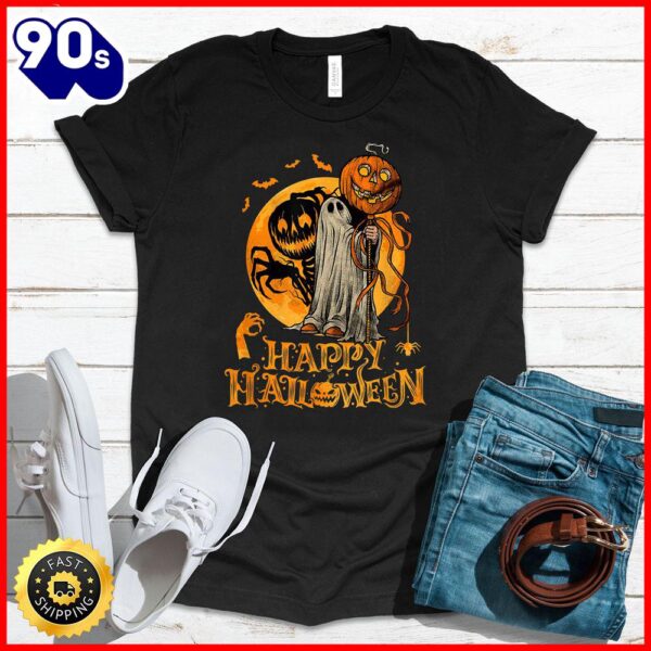 Halloween 2025  Happy Halloween Pumpkin Ghost Autumn Leaves Graphic Art T-Shirt