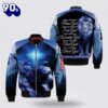 Happy Moment Praise God Lion Cross Blue Light Bomber Jacket – Christian Bomber Shirts for Men and Women Gift Christian