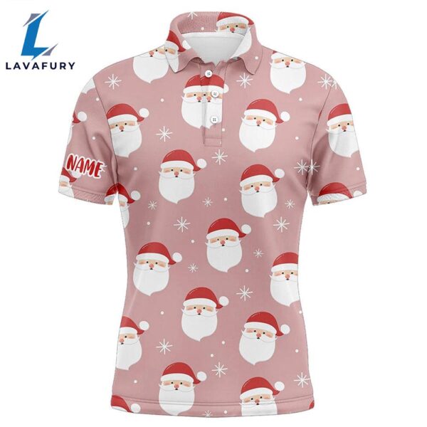 Happy Santa Christmas Pink Mens Golf Polo Shirts Customized Funny Golf Outfit   Gift Christmas
