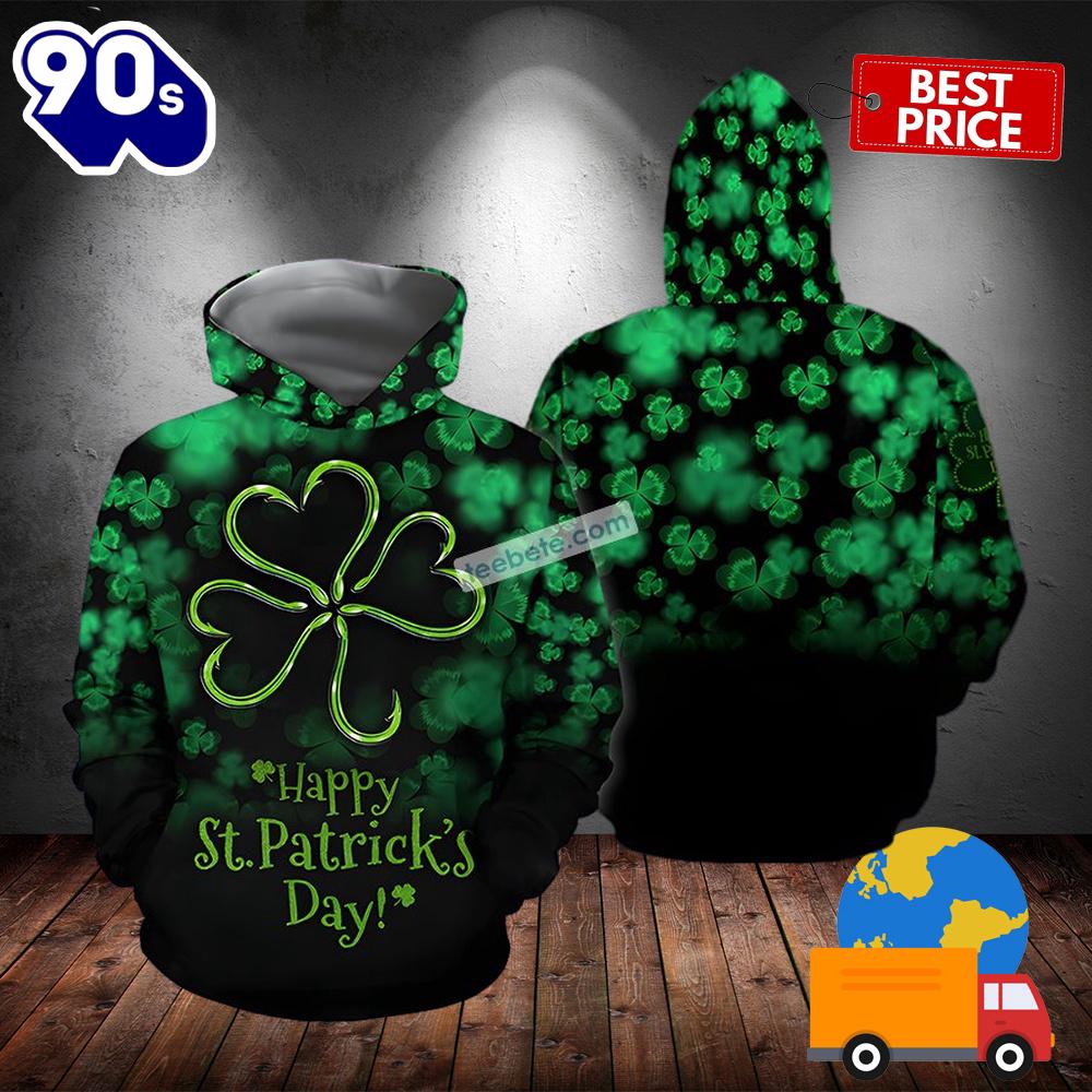Happy St Patrick Day With Four Leaf Clover Green 3D Full Print Hoodie 2025 Happy St Patrick Day With Four Leaf Clover Green 3D Full Print Hoodie 2025