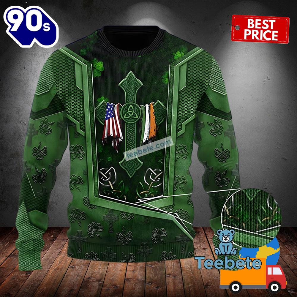 Happy St Patrick Day With Scarf Celtic Cross Green Best Ugly Sweaters 2025 Happy St Patrick Day With Scarf Celtic Cross Green Best Ugly Sweaters 2025