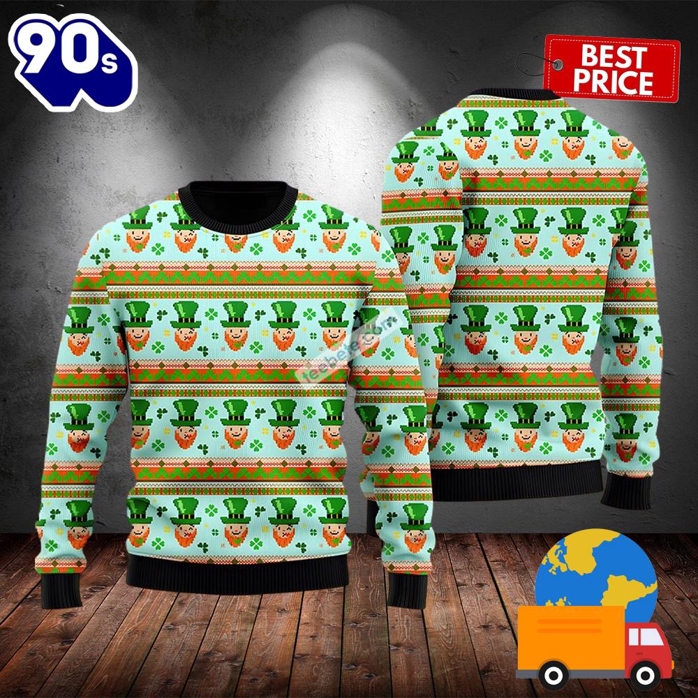 Happy St Patricks Day With Leprechauns Green Womens Ugly Sweater 2025 Happy St Patricks Day With Leprechauns Green Womens Ugly Sweater 2025