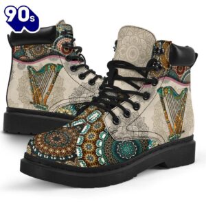 Harp Vintage Mandala Asboot Music Gift All Season Boots