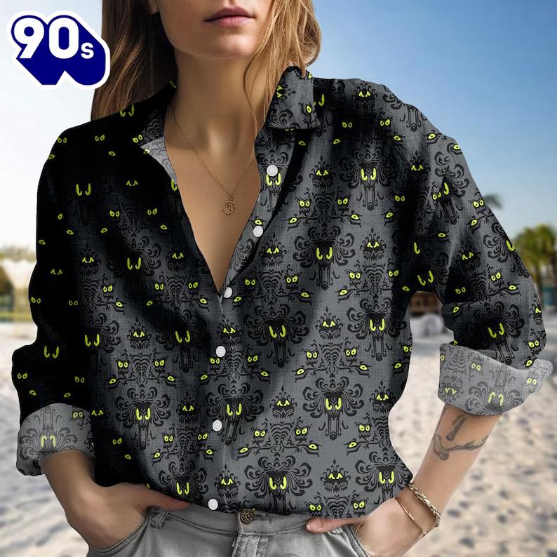 Haunted Mansion Blouse Shirt, Hitchhiking Ghosts Women Shirt Haunted Mansion Blouse Shirt, Hitchhiking Ghosts Women Shirt