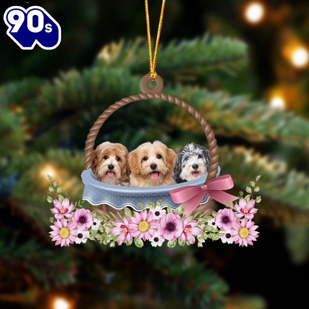 Havanese Dogs In The Basket Ornament, Gift For Christmas Havanese Dogs In The Basket Ornament, Gift For Christmas