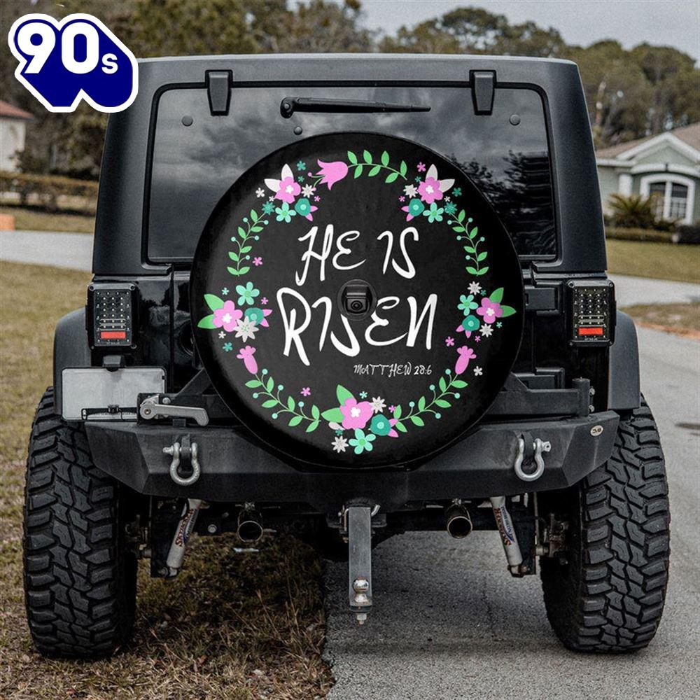 He is Risen Jesus Christian Easter Floral Wreath Spare Tire Cover - Religious Christian Spare Tire Cover Car Decor He is Risen Jesus Christian Easter Floral Wreath Spare Tire Cover - Religious Christian Spare Tire Cover Car Decor