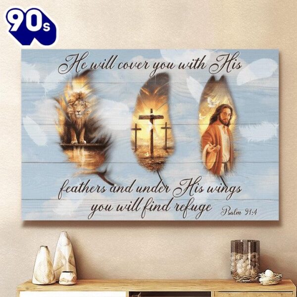 He Will Cover You With His Feather Jesus Canvas Wall Art  Poster Gift Christmas