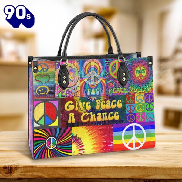 Hippie Give Peace A Chance 1 Leather Bag Christ Gifts Leather Bags  Gift For  Women Christmas