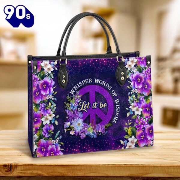 Hippie Let It Be Purple Peace Sign Leather Bag Christ Gifts Leather Bags  Gift For  Women Christmas