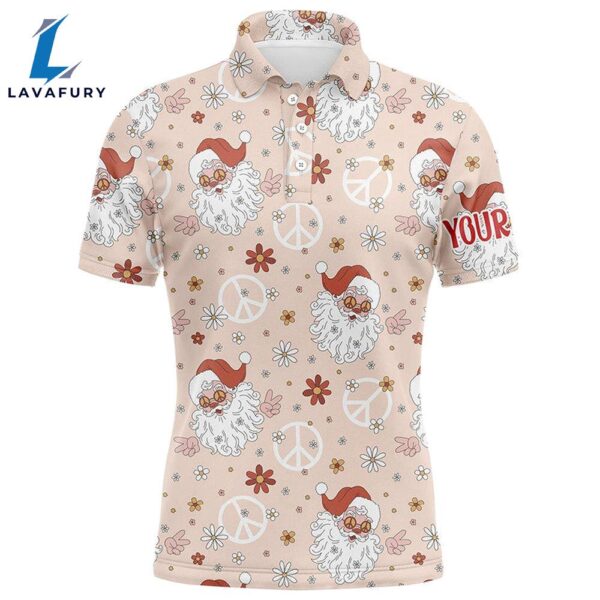 Hippie Santa Floral Christmas Golf Men Polo Shirt Custom Funny Cute Mens Golf Tops Golf Gifts  Gift Christmas