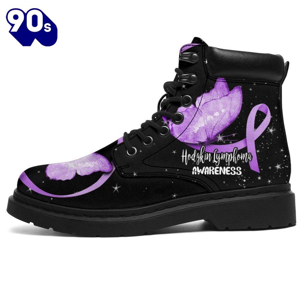 Hodgkin Lymphoma Cancer Awareness Leather Boots Ribbon Shoes Hodgkin Lymphoma Cancer Awareness Leather Boots Ribbon Shoes