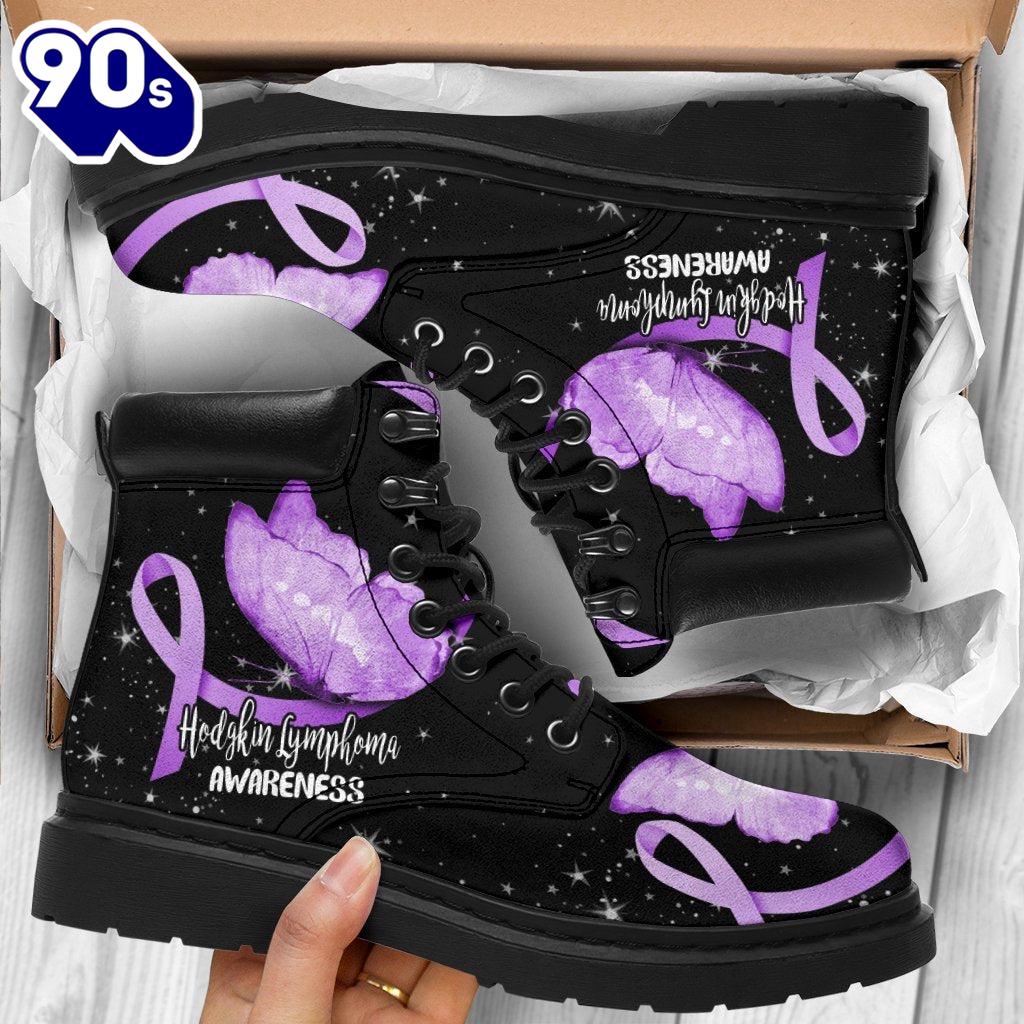 Hodgkin Lymphoma Cancer Awareness Leather Boots Ribbon Shoes Hodgkin Lymphoma Cancer Awareness Leather Boots Ribbon Shoes