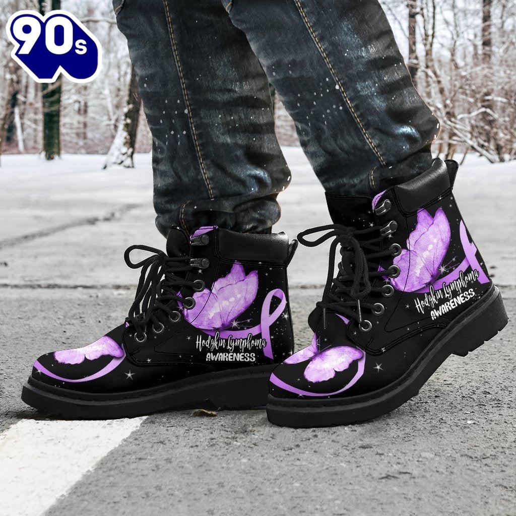 Hodgkin Lymphoma Cancer Awareness Leather Boots Ribbon Shoes Hodgkin Lymphoma Cancer Awareness Leather Boots Ribbon Shoes