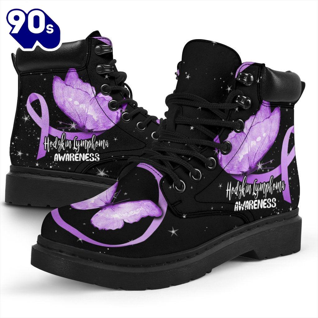Hodgkin Lymphoma Cancer Awareness Leather Boots Ribbon Shoes Hodgkin Lymphoma Cancer Awareness Leather Boots Ribbon Shoes