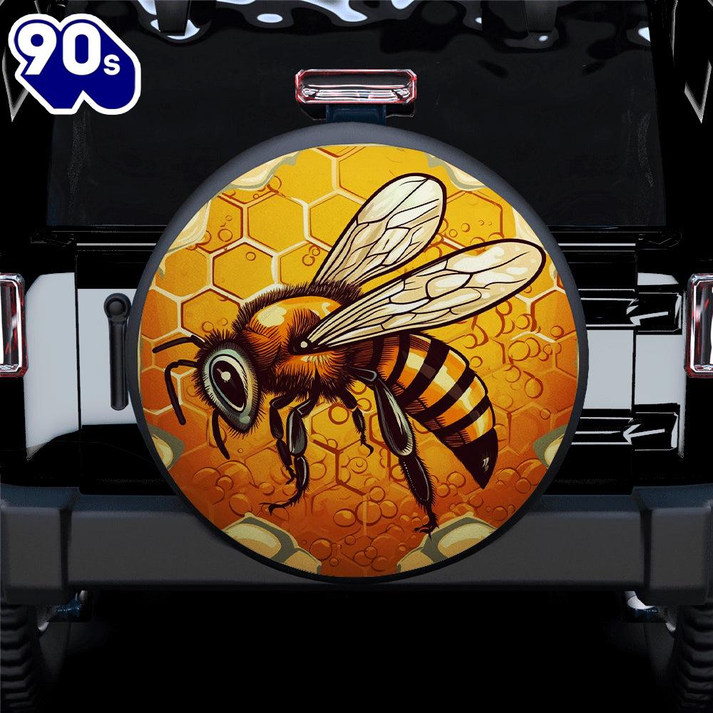 Hippie Tire Covers Honey Bee Cartoon Car Spare Tire Covers Gift For Campers Hippie Tire Covers Honey Bee Cartoon Car Spare Tire Covers Gift For Campers
