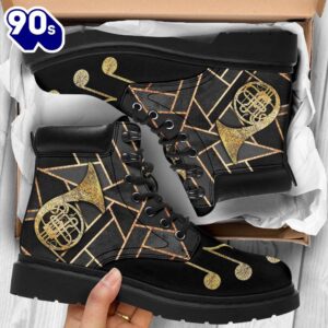 Horn Boots Black And Gold Geometric All Season Boots Gift Xmas