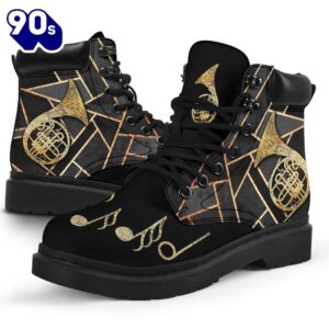 Horn Boots Black And Gold Geometric All Season Boots