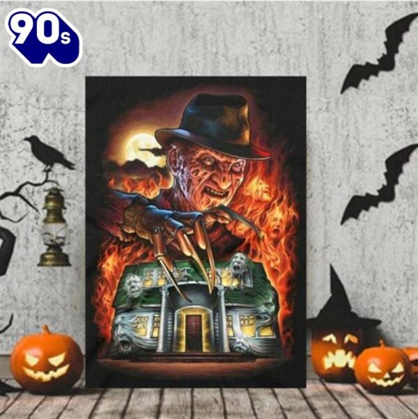 Horror Freddy Krueger With Haunted Halloween Canvas Painting Decor Home