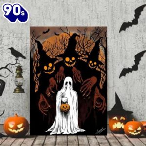 Horror Ghost And Pumpkin Witches Halloween Art Canvas Decor Home