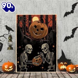 Horror Skeletons With Pumpkin Halloween Canvas Decor Home