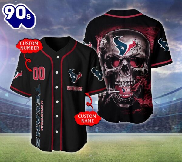 Houston Texans NFL Skull Logo Personalized Baseball Jersey