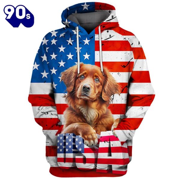 Hovawart Dog 3D Face Graphic Premium America Flag Hoodie   Gift Christmas
