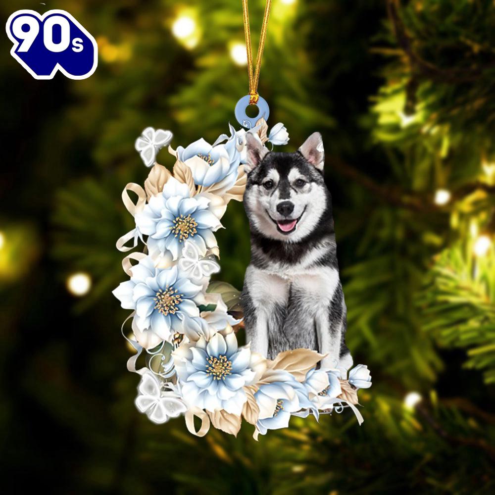 Husky Flowers Moon Ornament, Gift For Christmas Husky Flowers Moon Ornament, Gift For Christmas