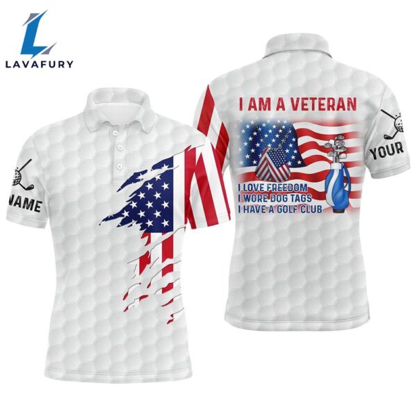 I Am A Veteran American Flag Patriotic Mens Golf Polo Shirt White    Gift Christmas