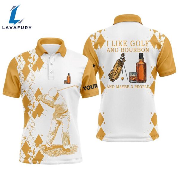 I Like Golf And Bourbon Mens Golf Polo Shirts Customized Yellow Argyle    Gift Christmas