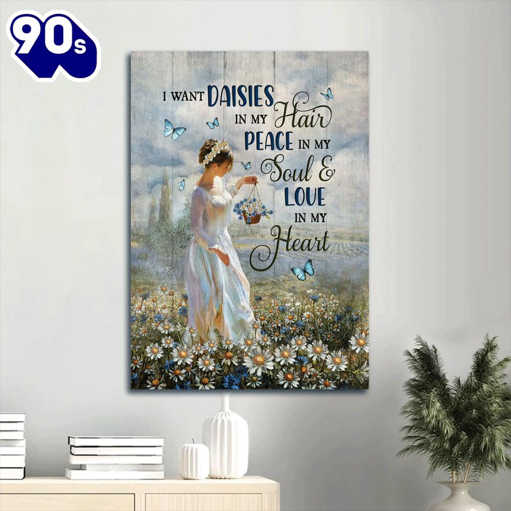 I Want Daisies In My Hair Canvas Wall Art Beautiful Girl Daisy Field Blue Butterfly Canvas Poster Gift Christmas I Want Daisies In My Hair Canvas Wall Art Beautiful Girl Daisy Field Blue Butterfly Canvas Poster Gift Christmas