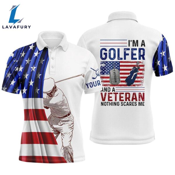 Im A Golfer And A Veteran American Flag Mens Golf Polo Shirt Custom Patriotic Golf Tops   Gift Christmas